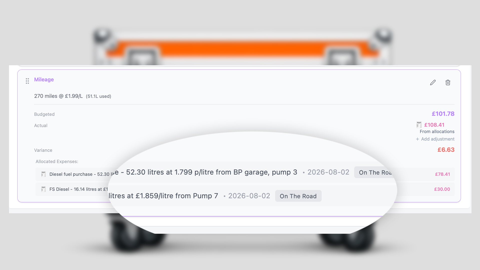 Allocating an expense to a specific tour budget line in Load In Suite — the tour P&L updates in real time