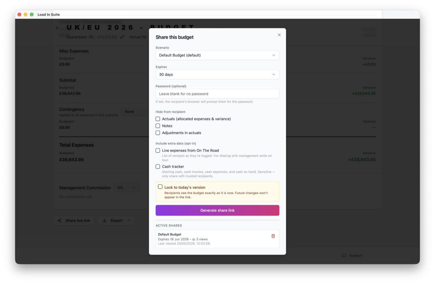 The shareable live budget report page